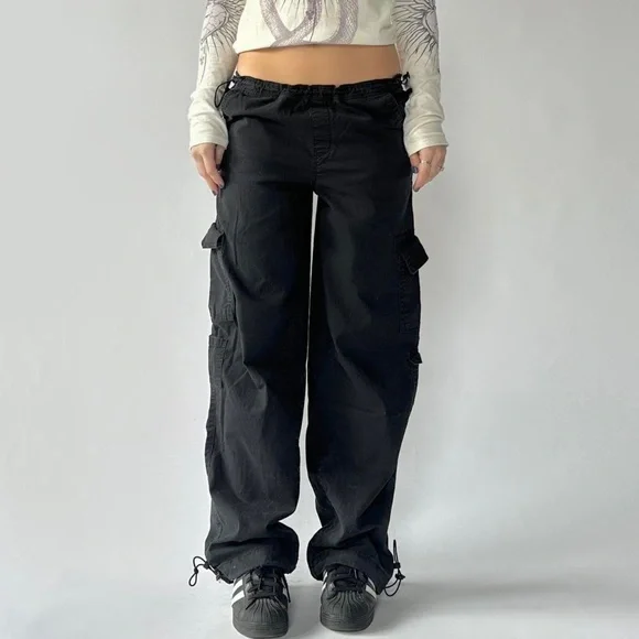 Low Rise Cargo Pants Black Parachute Small - Picture 1 of 4